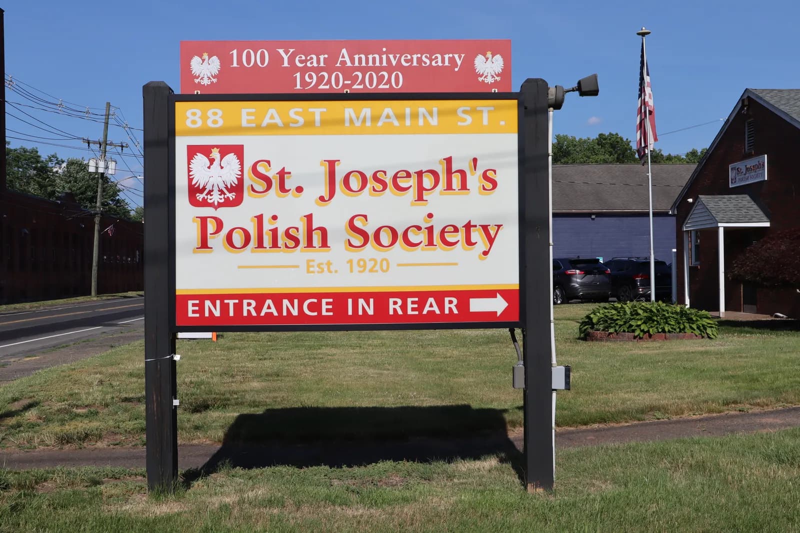 St. Joseph's Polish Society sign marking its 100 year anniversary, 1920 to 2020