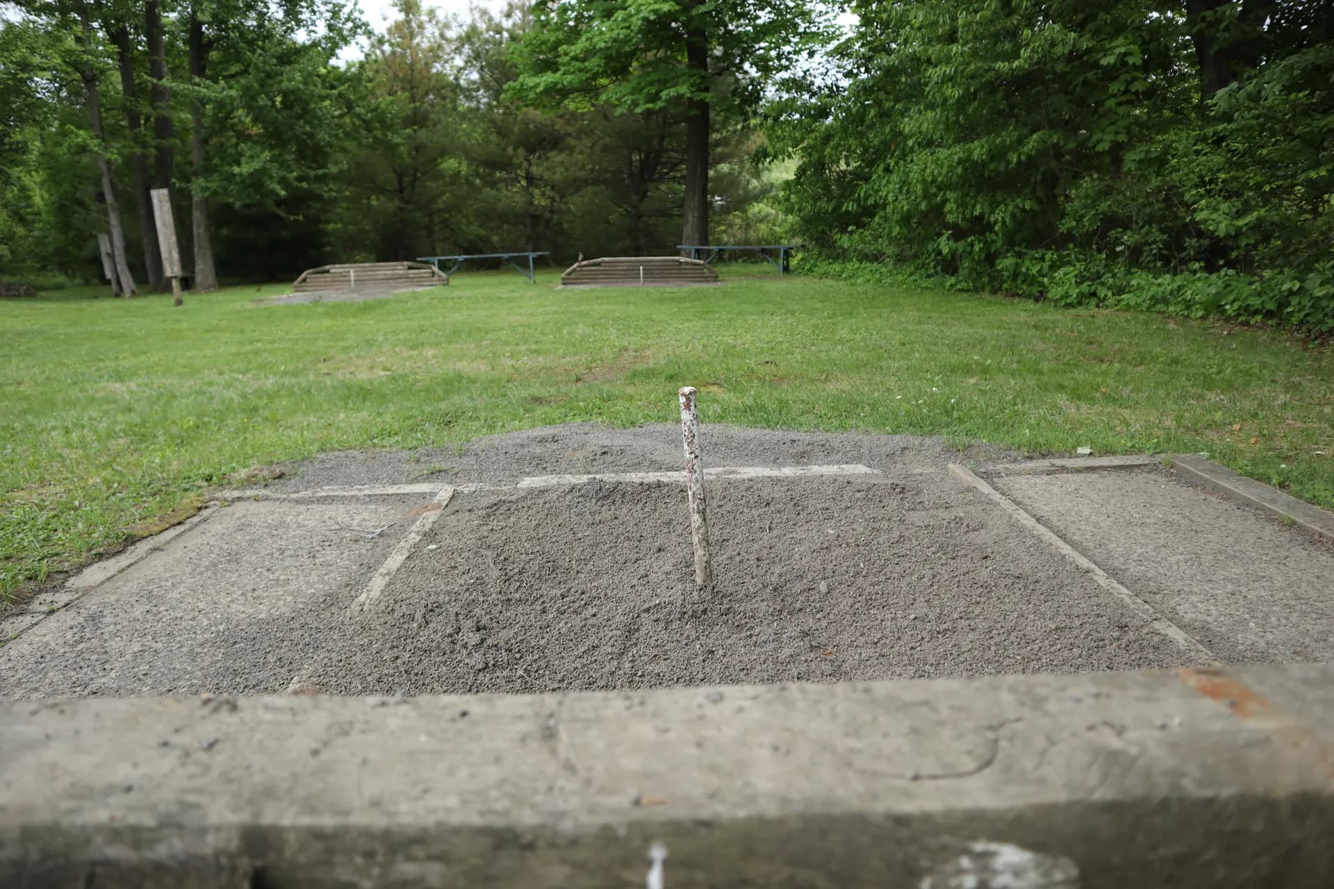 A horseshoe pit, up close